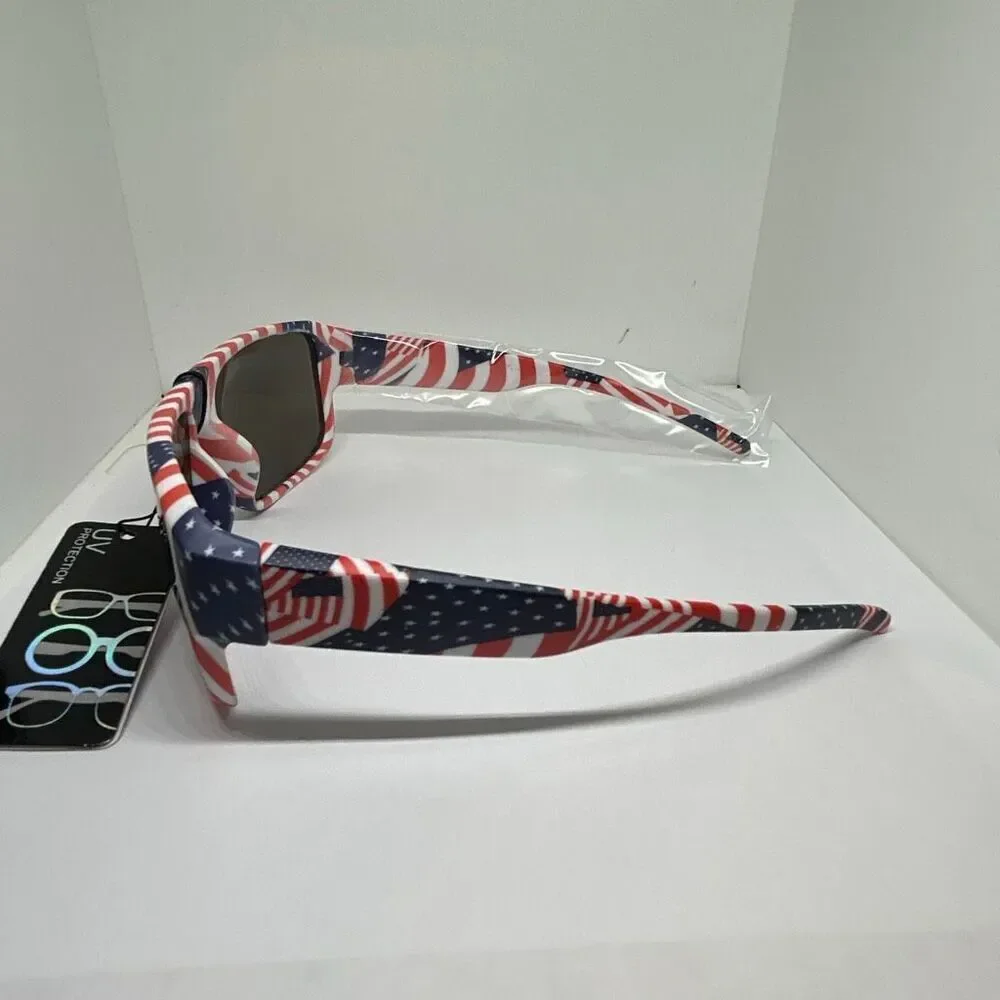 Men’s Patriotic American Flag Sunglasses Blue Mirrored Lens UV Protection